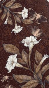 Elegant Botanical Mosaic with White Flowers and Moths