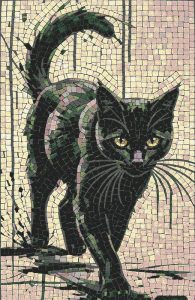 Elegant Black Cat Mosaic Art – 60×92 cm