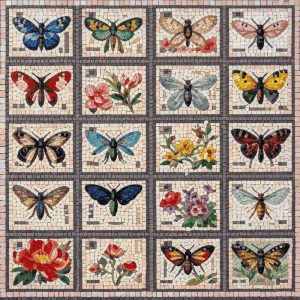 Colorful Butterfly and Flower Mosaic Collection