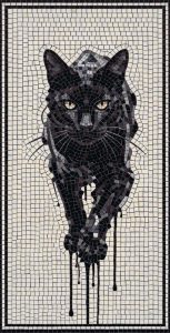 Mysterious Black Cat Mosaic Art – 60×117 cm