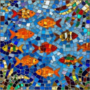 Vibrant Orange Fish Mosaic Art – Opus Incertum