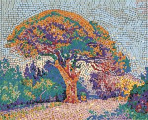 Vibrant Mosaic Tree Art – Colorful Nature Wall Decor