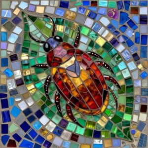 Ladybug on a Leaf Mosaic Art – Opus Incertum Style