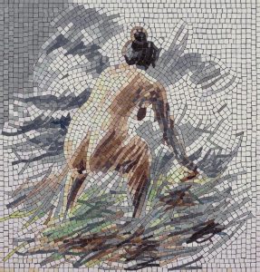 Classical Mosaic Art: Serene Figure in Nature