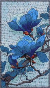Blue Magnolia Mosaic Art – Elegant Nature Wall Decor