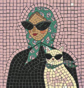 Stylish Lady and Cat in Sunglasses Mosaic
