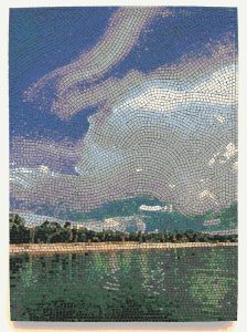 Serene Lake and Swirling Sky Mosaic Art