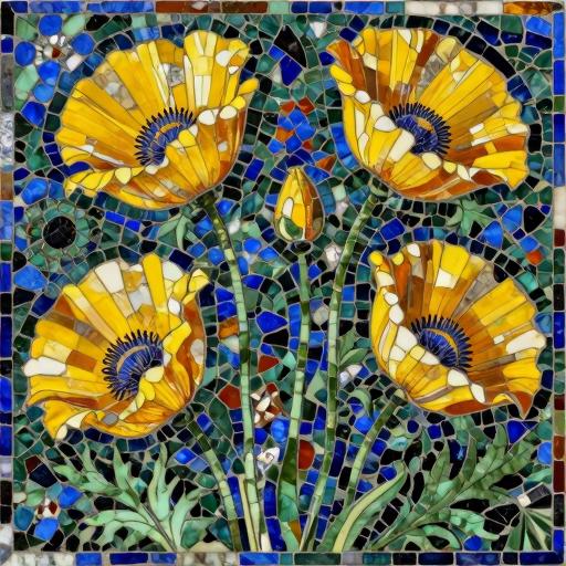 Yellow Poppies Florentine Mosaic Art