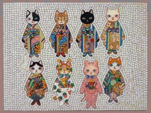 Japanese Kimono Cats Mosaic Art