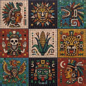 Ancient Mesoamerican Mosaic Art – 25×25 cm