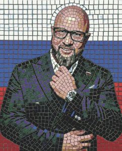 Mosaic Portrait of a Man with Russian Flag Background