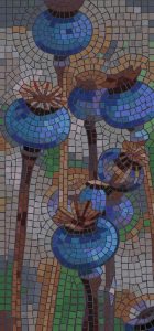 Blue Botanical Mosaic Art – Modern Nature Wall Decor