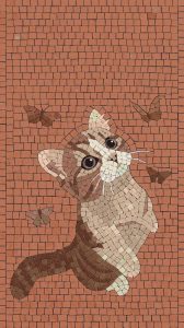 Cute Kitten and Butterflies Mosaic Art