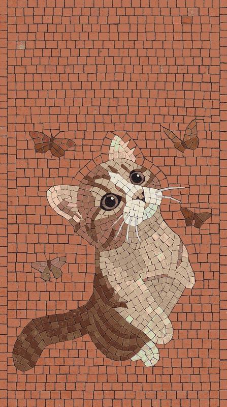 Cute Kitten and Butterflies Mosaic Art