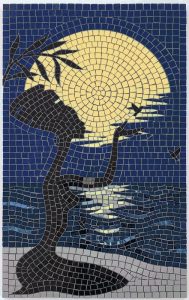 Moonlit Silhouette Mosaic Art – Night Contemplation