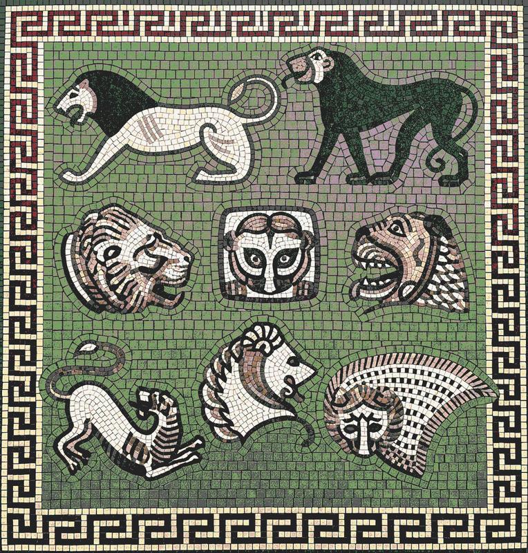 Ancient Style Big Cats Mosaic Art