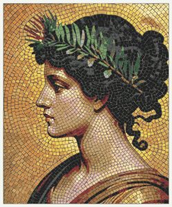 Classical Mosaic Portrait with Laurel Wreath