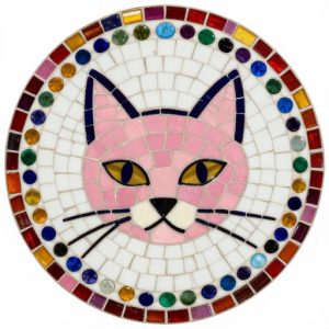 Colorful Mosaic Pink Cat Art – Custom Ceramic Wall Decor