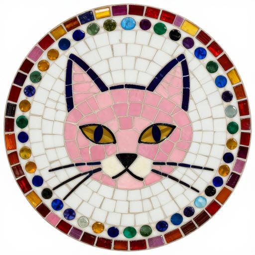 Colorful Mosaic Pink Cat Art - Custom Ceramic Wall Decor
