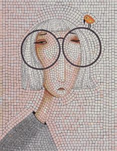 Whimsical Woman with Bird Mosaic Art