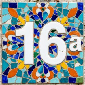 Custom Trencadís Mosaic House Number 16a