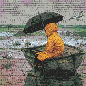 Solitary Journey Mosaic Art – Person in Yellow Raincoat