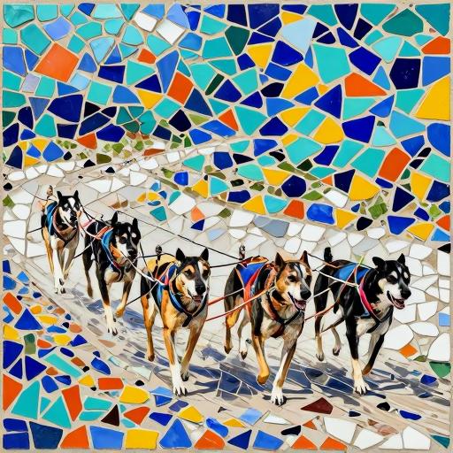 Dog Sled Racing Trencadís Mosaic Art