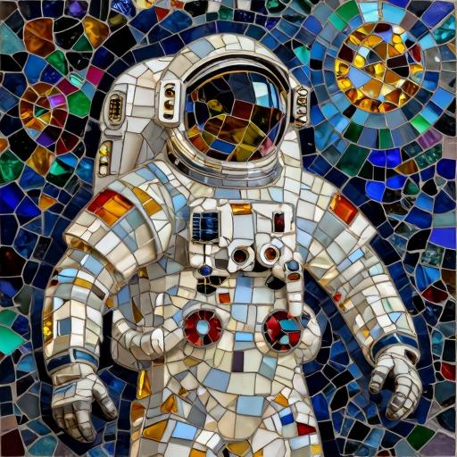 Astronaut in Space Mosaic Art - Opus Incertum Style