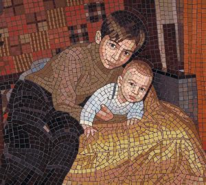 Mother and Child Mosaic Art – Warm Earthy Tones