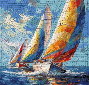 Vibrant Sailboat Race Mosaic Art