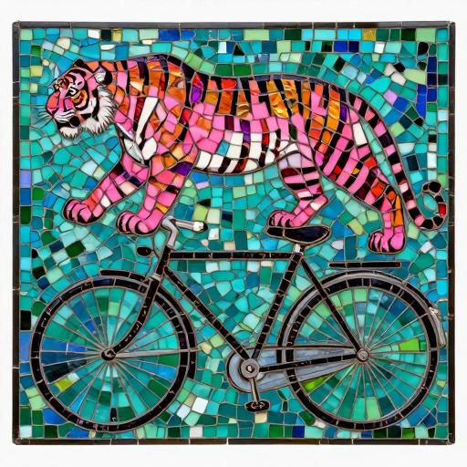 Pink Tiger and Vintage Bicycle Mosaic Art
