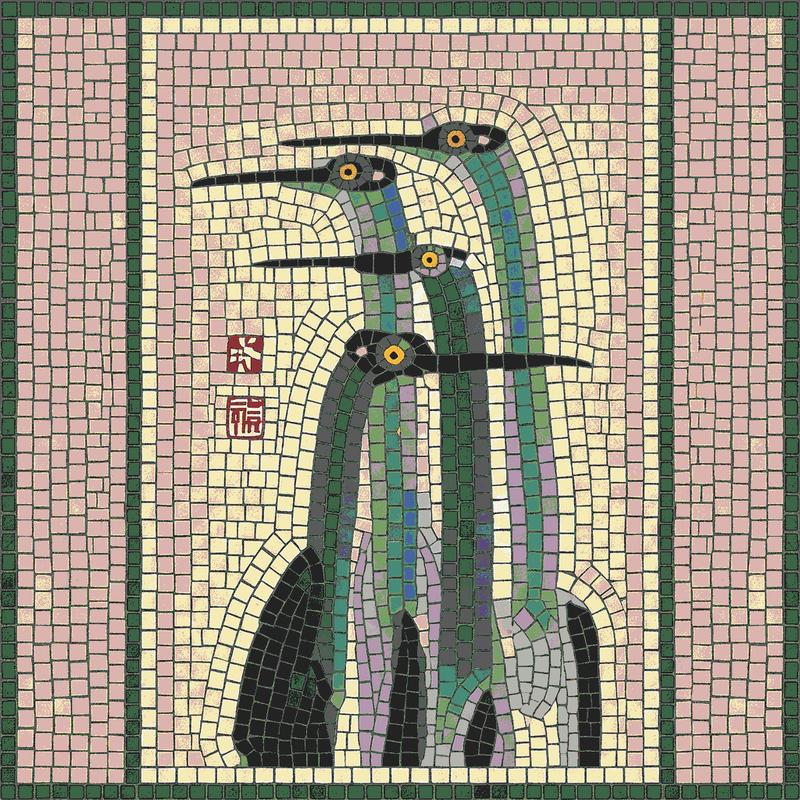 Elegant Mosaic Birds Art - 60x60 cm
