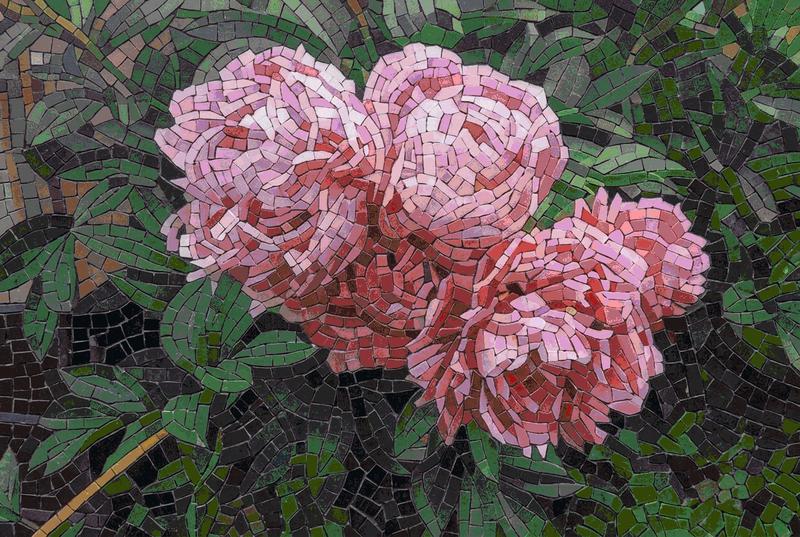 Pink Peonies Mosaic Art - Elegant Floral Wall Decor