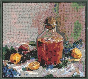 Classic Still Life Mosaic – Red Wine and Citrus