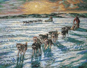 Arctic Dog Sledding Mosaic Art
