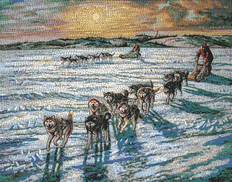 Arctic Dog Sledding Mosaic Art