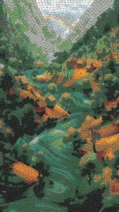 Serene Valley Mosaic Art – Nature Landscape