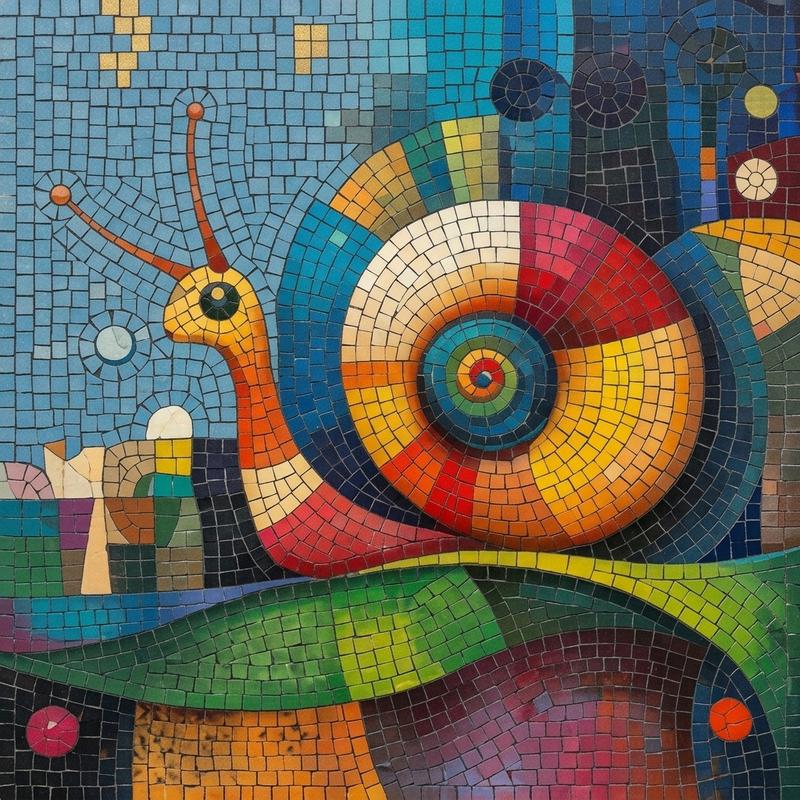 Colorful Rainbow Snail Mosaic Art - 20x20 cm