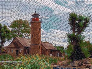 Mosaic Lighthouse and Cottage Art