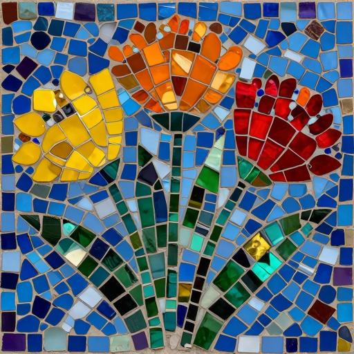 Vibrant Fern Flower Mosaic Art - Custom Size