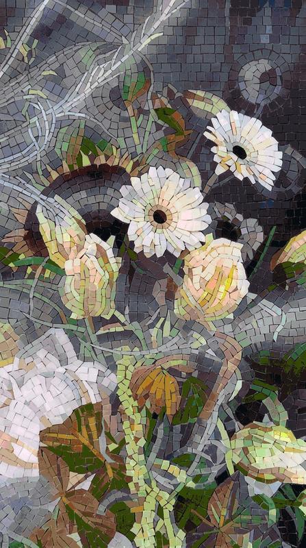 Elegant White Floral Mosaic Art - 60x107 cm