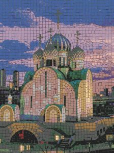 Orthodox Cathedral Mosaic Art – Pastel Spiritual Scene