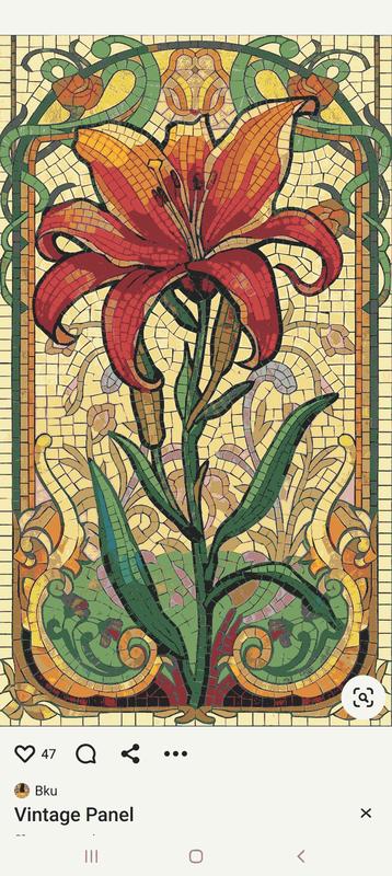 Art Nouveau Lily Mosaic Panel - Vintage Floral Art