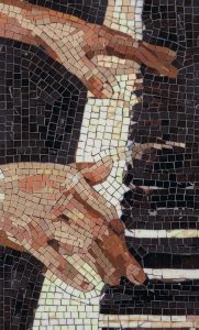 Mosaic Art: Dramatic Hands in Earthy Tones