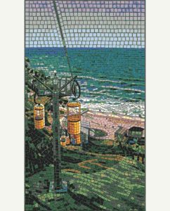 Coastal Serenity Mosaic Art – Orange Lanterns by the Sea