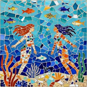 Vibrant Trencadís Mermaid Mosaic Art