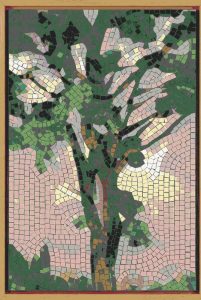 Nature’s Harmony Mosaic Art – Green Tree on Pink Background