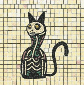 Whimsical Black Cat Mosaic Art – 60×61 cm