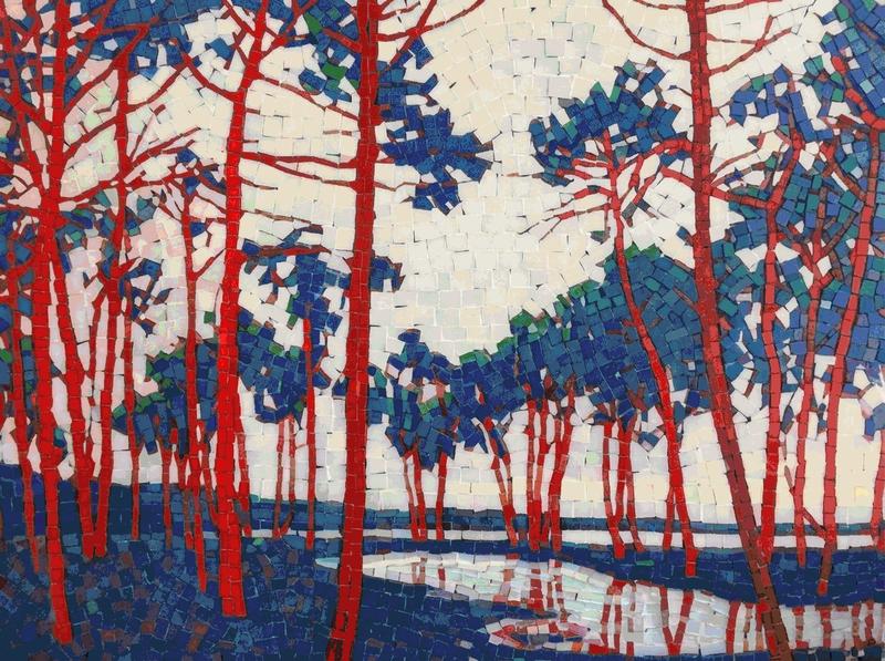 Red Forest Surreal Mosaic Art