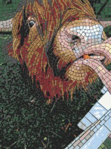 Highland Cow Mosaic Art – Rustic Animal Portrait